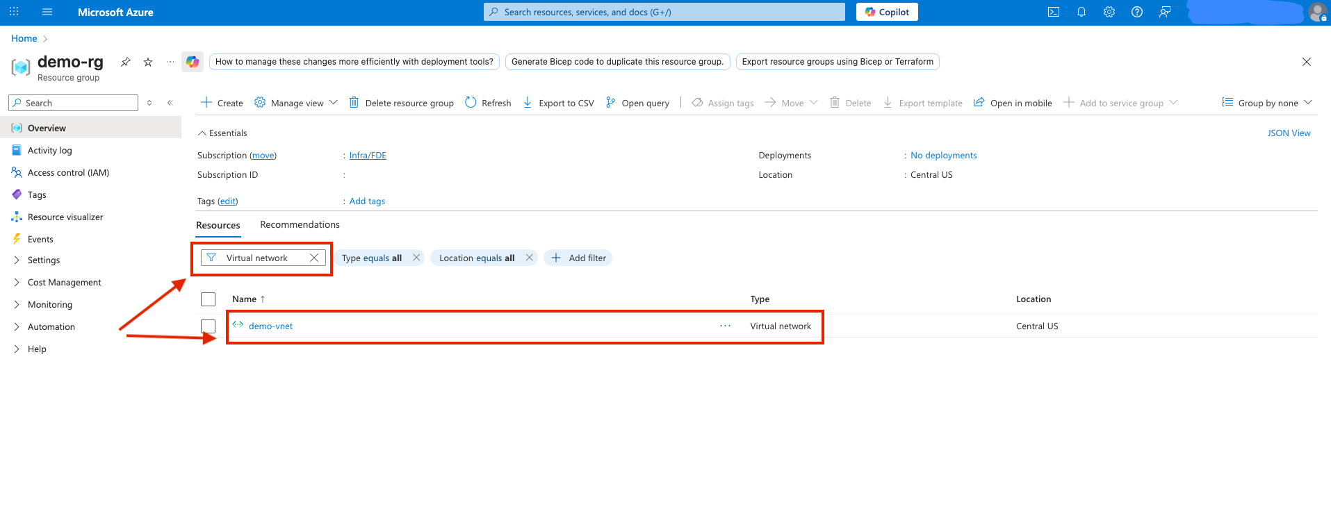 Screenshot of step 3: Search for VNet of self-hosted service