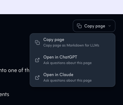 LLM Context menu on documentation pages LLM Context menu on documentation pages